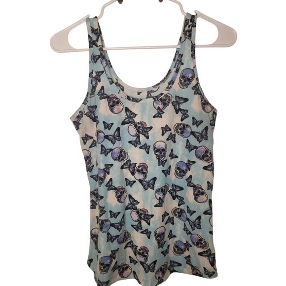 No Boundaries Tops - No Boundaries Juniors' scoop neck "Skull and Butterfly" Tank Top